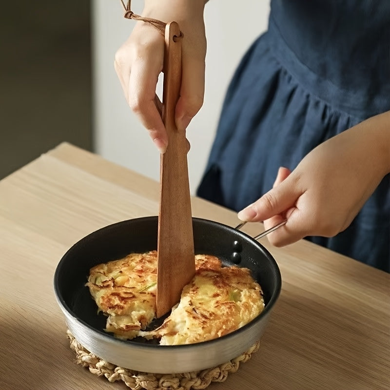 Espátula de Madeira de Acácia Artesanal, Leve e Pendurável para Camping ao Ar Livre, Utensílio Triangular Antiaderente para Cozinhar, Espátula Sólida para Mexer e Virar Frigideiras