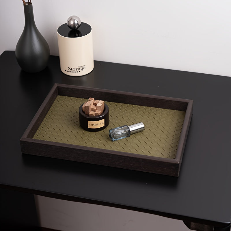 Bandeja de Madeira Preta Moderna com Textura Geométrica - Expositor Retangular Multiuso para Joias, Maquiagem, Skincare e Chaves - Decoração Bohemia para Casa, Cômoda ou Escritório - Estrutura de Madeira Durável, Bandejas para Joias