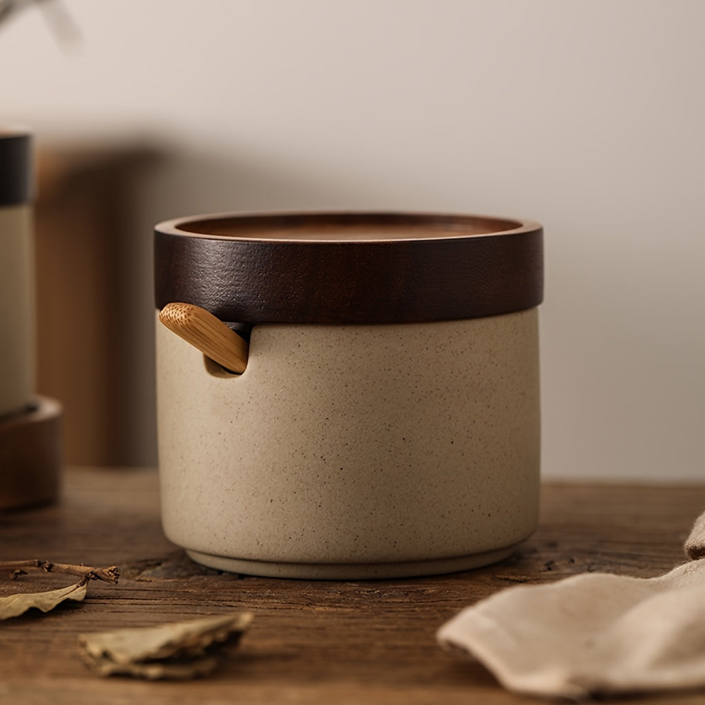 Pote de Especiarias de Cerâmica Grossa Estilo Japonês, Recipiente para Condimentos para Cozinha e Sala de Jantar, Frasco de Armazenamento de Sal e Açúcar, Mini Frasco de Especiarias com Colher, Adequado para Cozinha, Restaurante, Etc.