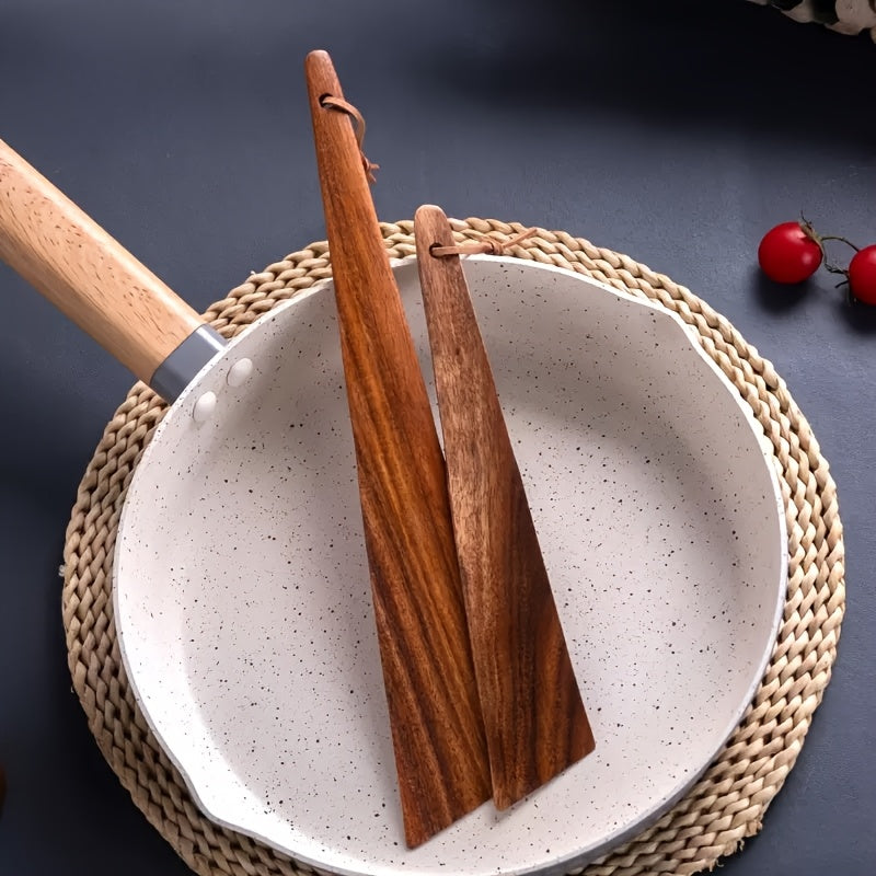 Espátula de Madeira de Acácia Artesanal, Leve e Pendurável para Camping ao Ar Livre, Utensílio Triangular Antiaderente para Cozinhar, Espátula Sólida para Mexer e Virar Frigideiras
