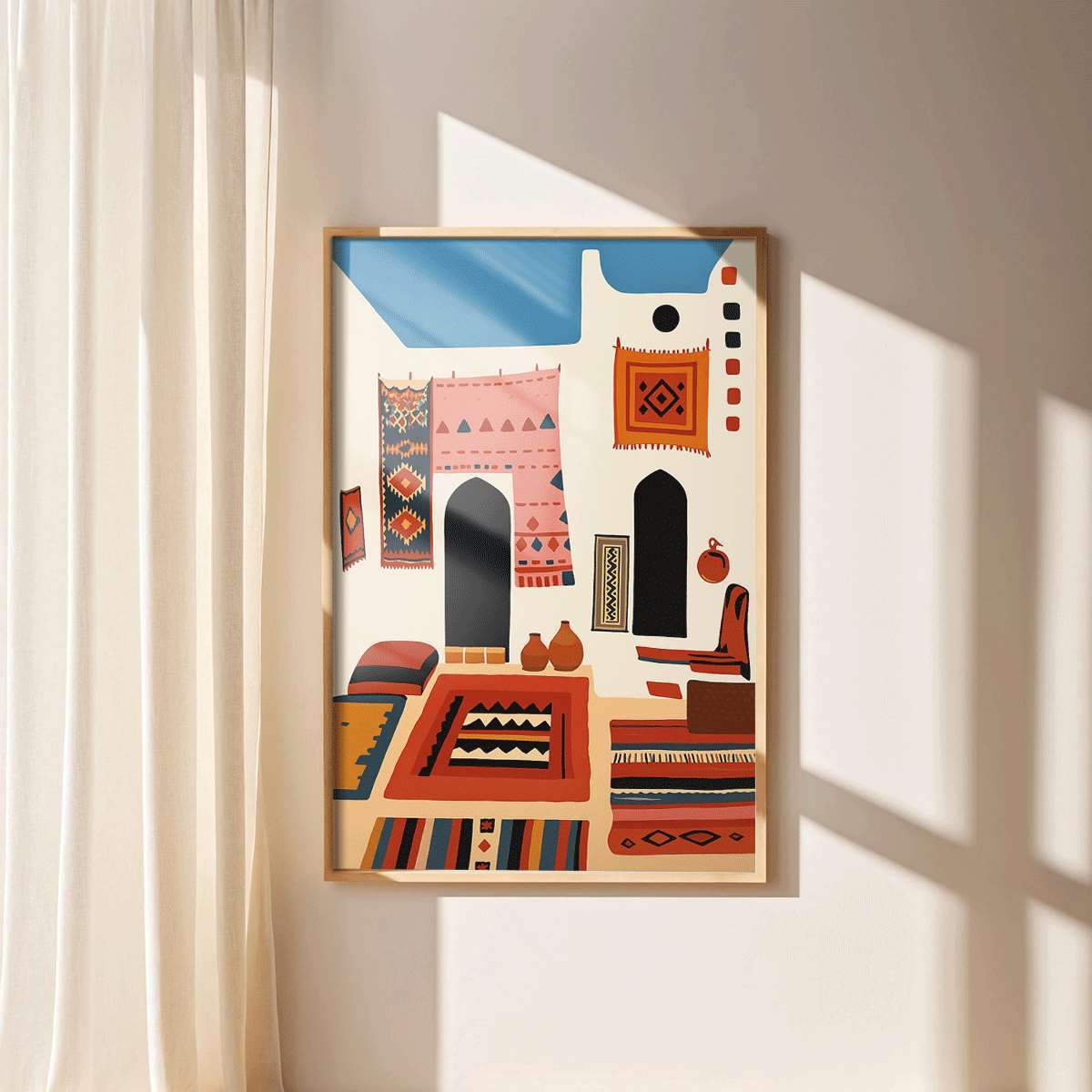 1 Pôster de Arte Boêmio - Decoração de Parede Étnica Adequada para Salas de Estar, Quartos, Banheiros, Cozinhas, Salas de Jantar e Escritórios - Impressão em Tela Sem Moldura, Arte de Tapete, Decorações, 2D Plano, Perfeito para Decoração de Ambientes