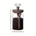 Um Frasco de Vidro com Tampa de Madeira e um Frasco Transparente com Colher, Projetado para Armazenamento de Alimentos na Cozinha, Incluindo Café, Chá, Açúcar e Frascos Decorativos de Organização de Bancada (450Ml-750Ml), Frascos de Especiarias, Recipientes para Papas de Aveia de Noite