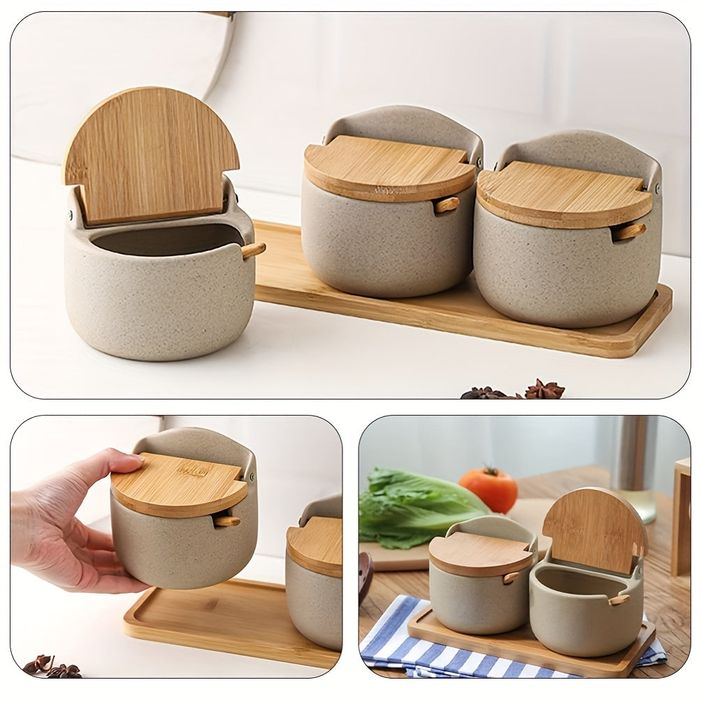 Frascos de especiarias rústicos de cerâmica estilo japonês com tampa de abertura, adequados para armazenar açúcar, sal e especiarias, ideais para cozinhas, restaurantes e churrascos