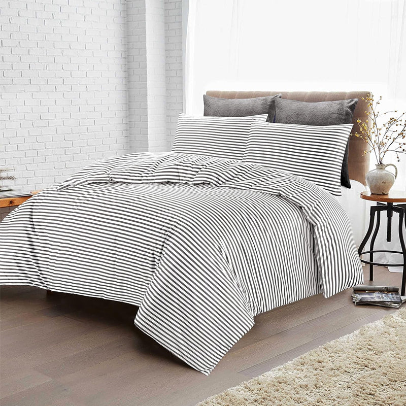 Conjunto de cama com 3 peças, em microfibra, com padrão de listras, com fronha e 2 alças, com fronhas, para quarto de casal, quarto de hóspedes, decoração de quarto, roupa de cama
