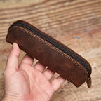 1 estojo de lápis de couro de vaca de camada superior em estilo vintage, 1 unidade, bolsa de armazenamento de óculos de couro genuíno premium, organizador de papelaria de couro Crazy Horse