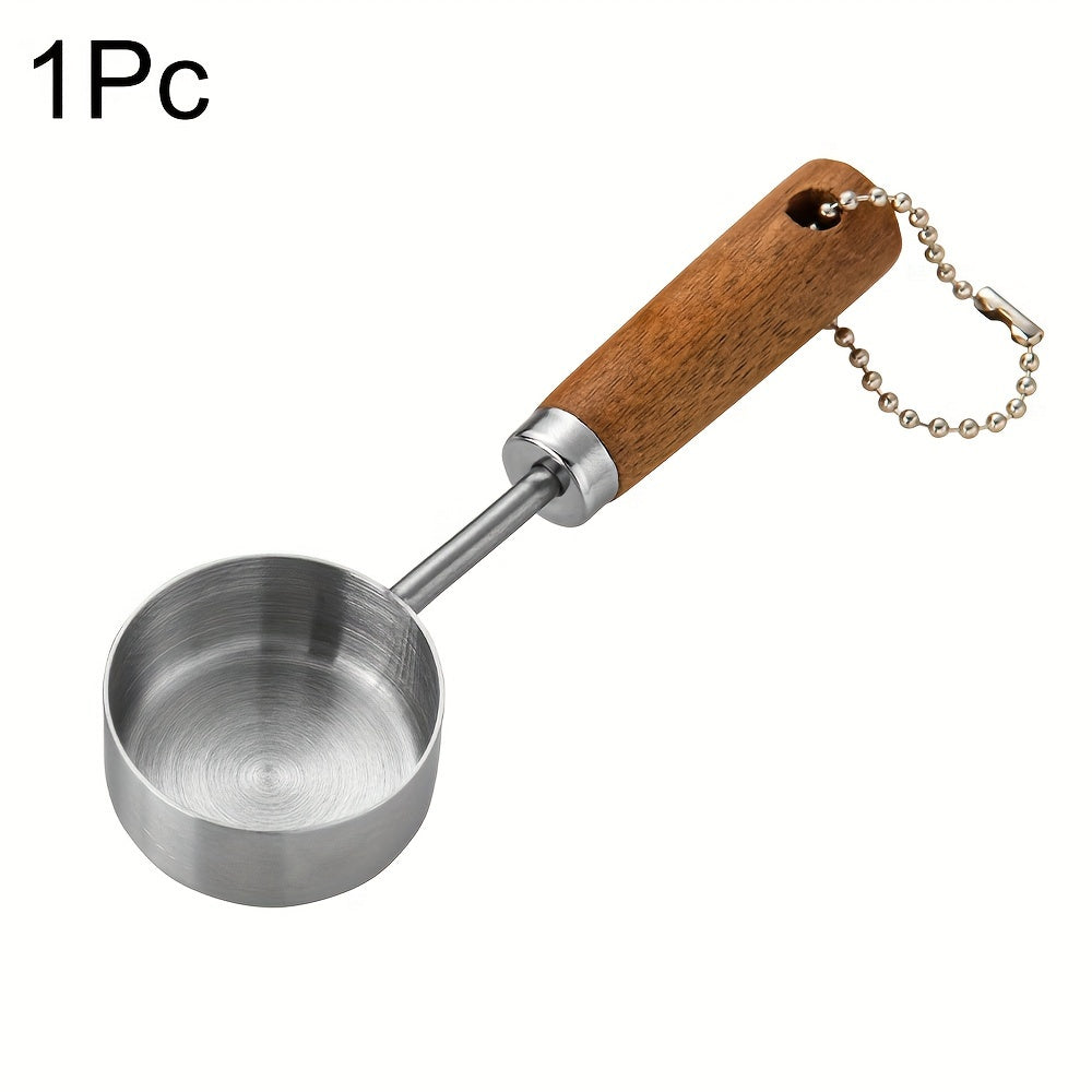Conjunto de 1/4/8 unidades de Copos e Colheres de Medição com Cabo de Madeira de Acácia - Utensílios e Acessórios de Cozinha para Pastelaria com Ponta Prateada
