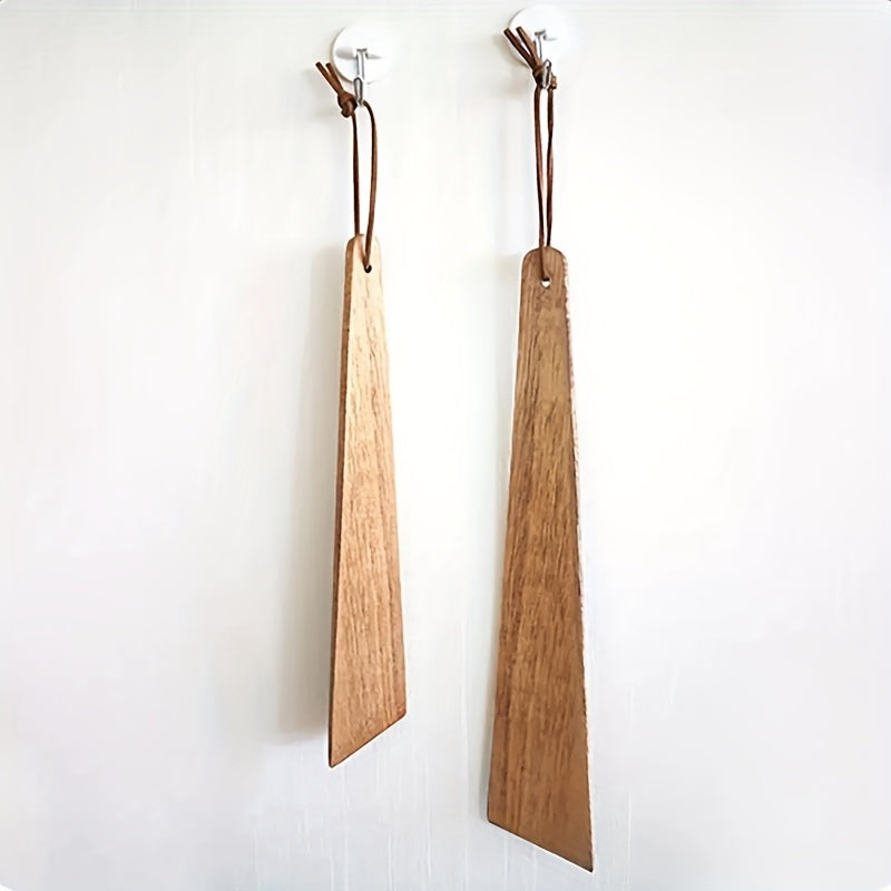 Espátula de Madeira de Acácia Artesanal, Leve e Pendurável para Camping ao Ar Livre, Utensílio Triangular Antiaderente para Cozinhar, Espátula Sólida para Mexer e Virar Frigideiras