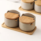 Frascos de especiarias rústicos de cerâmica estilo japonês com tampa de abertura, adequados para armazenar açúcar, sal e especiarias, ideais para cozinhas, restaurantes e churrascos