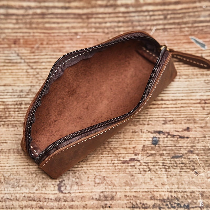 1 estojo de lápis de couro de vaca de camada superior em estilo vintage, 1 unidade, bolsa de armazenamento de óculos de couro genuíno premium, organizador de papelaria de couro Crazy Horse