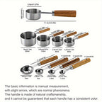 Conjunto de 1/4/8 unidades de Copos e Colheres de Medição com Cabo de Madeira de Acácia - Utensílios e Acessórios de Cozinha para Pastelaria com Ponta Prateada