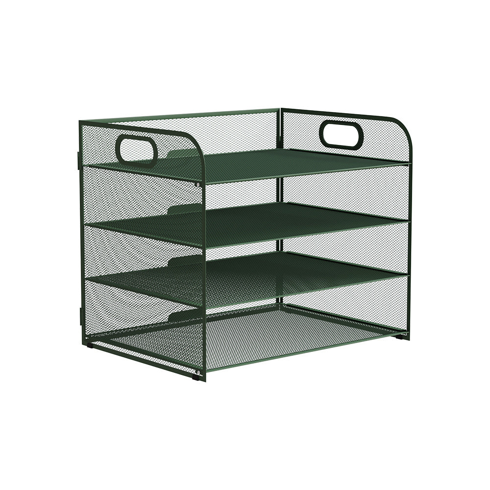 Organizador de secretária multifuncional de 3/4/5 níveis com pega, bandeja para documentos, organizador de secretária em malha, bandeja de armazenamento, rack de ordenação de pastas, organizador de cosméticos, perfeito para escritórios, escolas e casas (Verde)