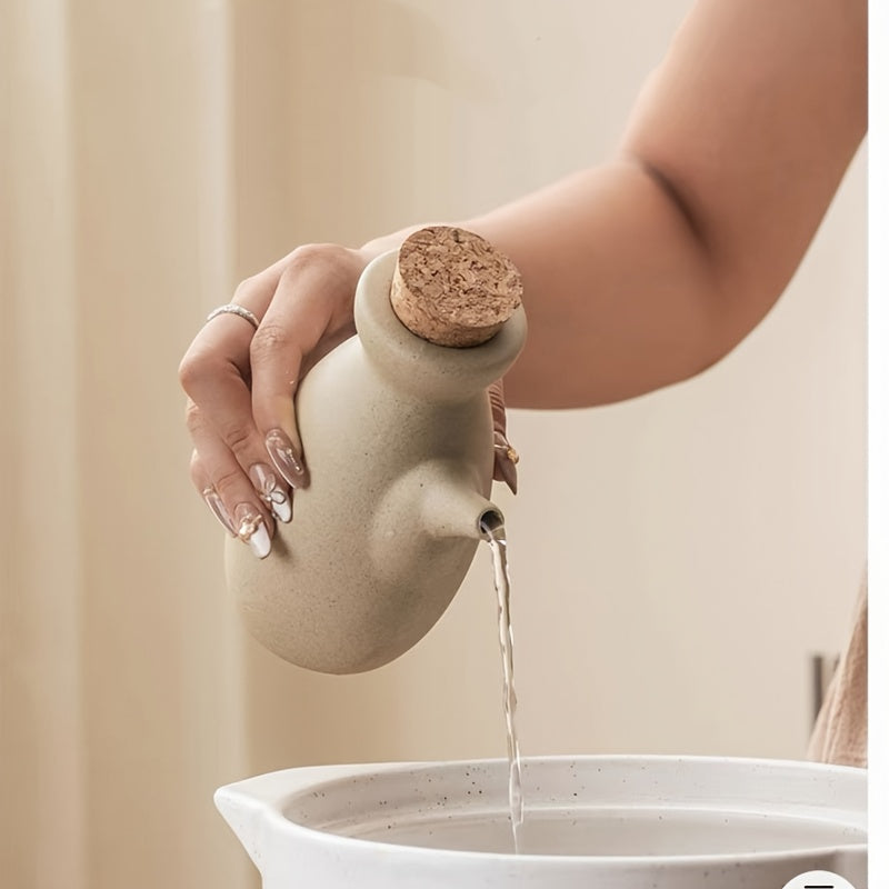 1 unidade frasco de óleo de cerâmica grossa 325ml com rolha redonda. Frasco para molho de soja, recipiente para temperos e vinagre estilo retrô, ideal para cozinhas domésticas, restaurantes e lojas de sushi