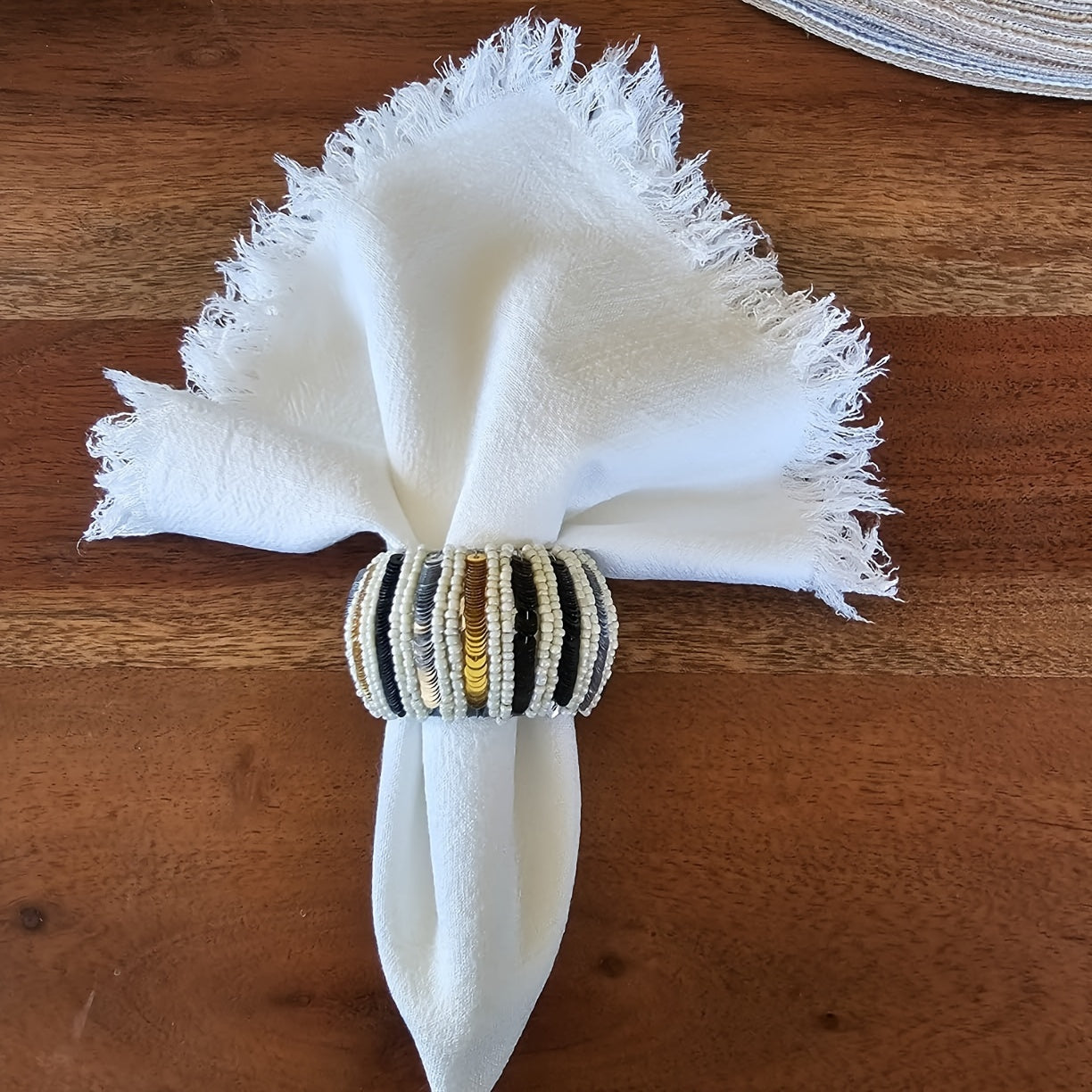 Conjunto de 6 Guardanapos de Pano com Franjas, 41.91 x 41.91 cm / 32.0 x 32.0 cm Guardanapos Quadrados Rústicos Feitos à Mão para Jantar, Casamento e Festas