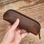 1 estojo de lápis de couro de vaca de camada superior em estilo vintage, 1 unidade, bolsa de armazenamento de óculos de couro genuíno premium, organizador de papelaria de couro Crazy Horse