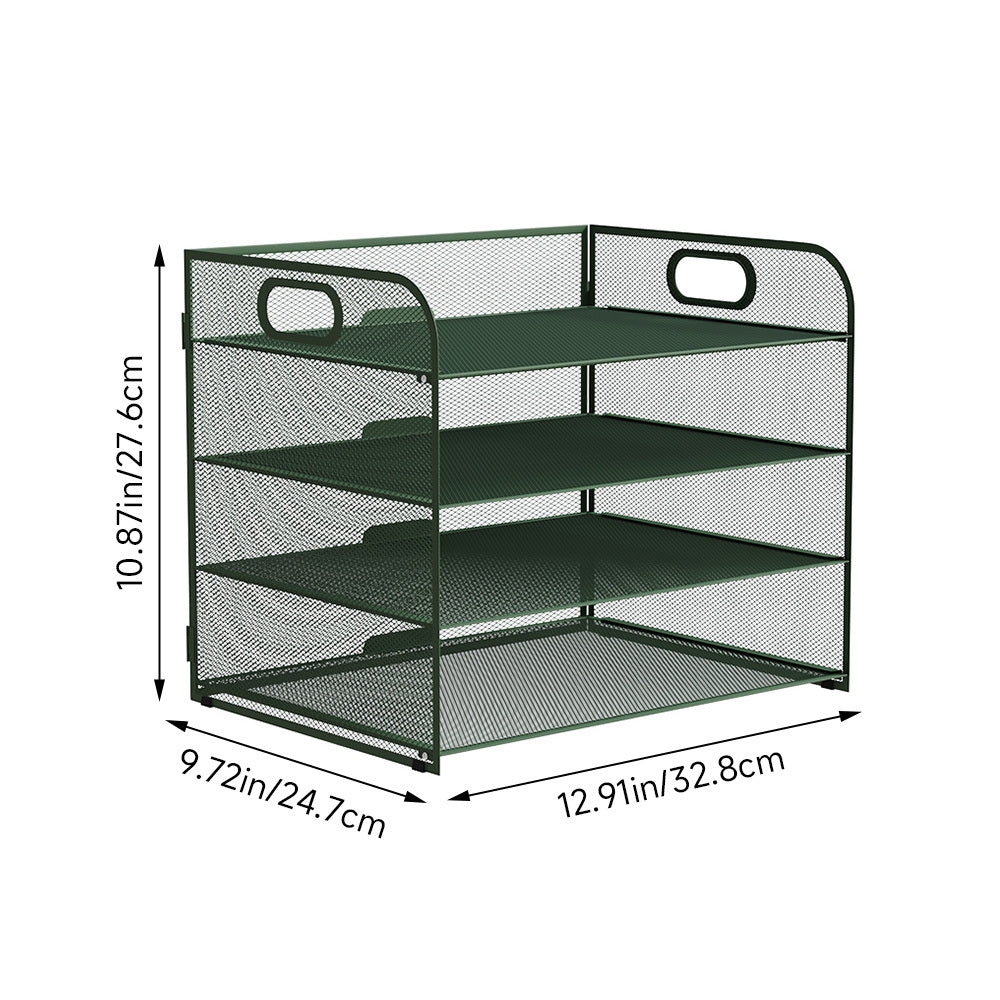 Organizador de secretária multifuncional de 3/4/5 níveis com pega, bandeja para documentos, organizador de secretária em malha, bandeja de armazenamento, rack de ordenação de pastas, organizador de cosméticos, perfeito para escritórios, escolas e casas (Verde)