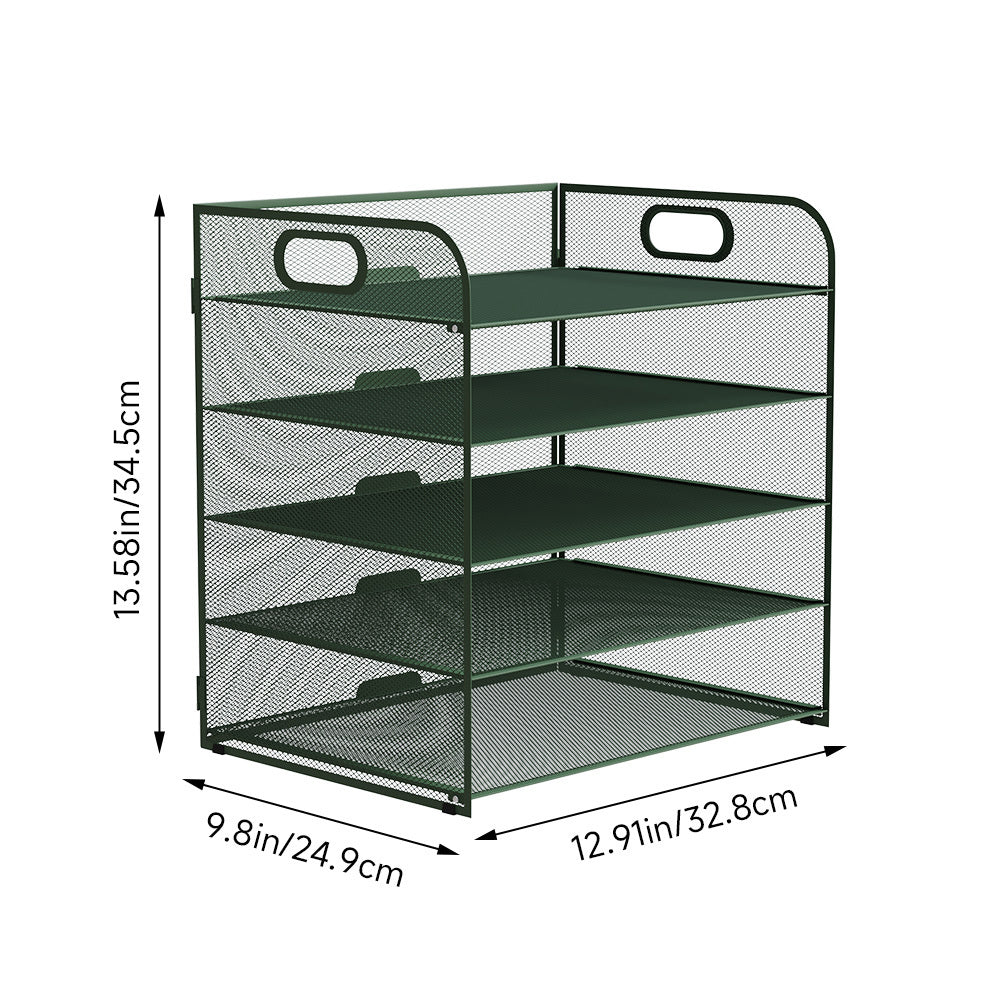Organizador de secretária multifuncional de 3/4/5 níveis com pega, bandeja para documentos, organizador de secretária em malha, bandeja de armazenamento, rack de ordenação de pastas, organizador de cosméticos, perfeito para escritórios, escolas e casas (Verde)