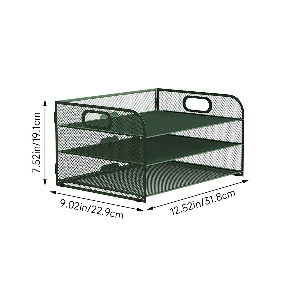 Organizador de secretária multifuncional de 3/4/5 níveis com pega, bandeja para documentos, organizador de secretária em malha, bandeja de armazenamento, rack de ordenação de pastas, organizador de cosméticos, perfeito para escritórios, escolas e casas (Verde)