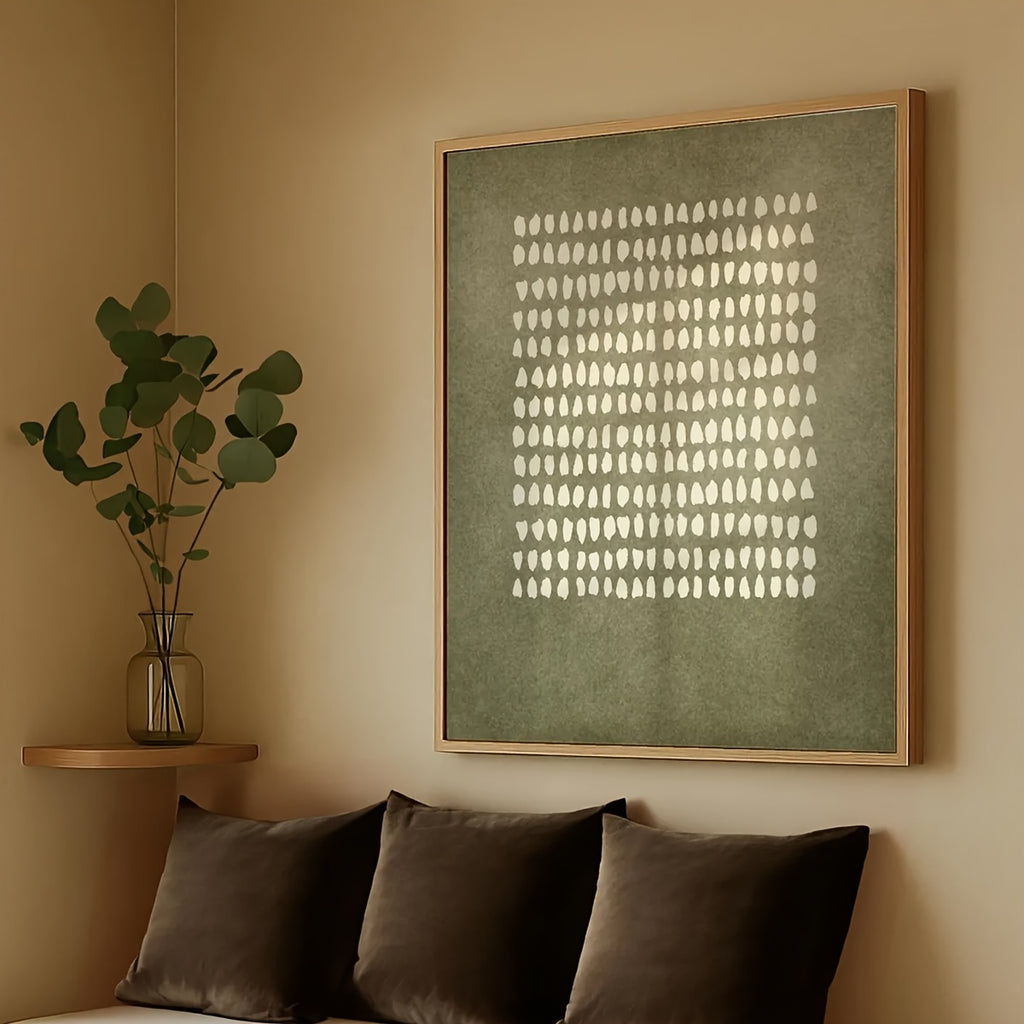 1 Peça de Arte de Parede Japandi Verde Sálvia com Pontos - Pôster Vertical Minimalista Moderno Escandinavo, Textura Natural Pintada à Mão, Pontos Verdes, Ideal para Sala, Quarto, Escritório - Decoração Boho em Tons Terrosos, Sem Moldura Necessária