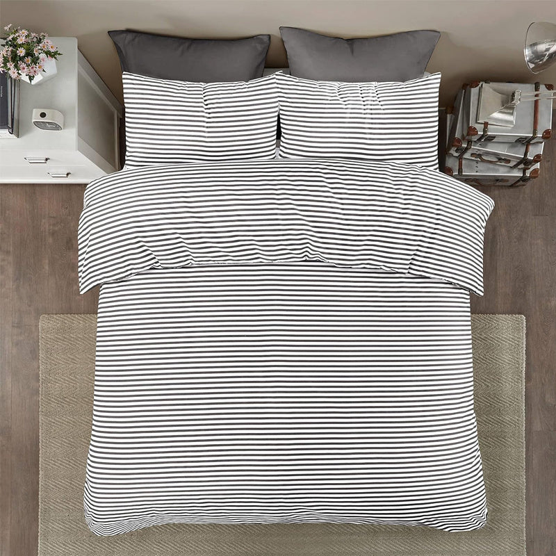 Conjunto de cama com 3 peças, em microfibra, com padrão de listras, com fronha e 2 alças, com fronhas, para quarto de casal, quarto de hóspedes, decoração de quarto, roupa de cama